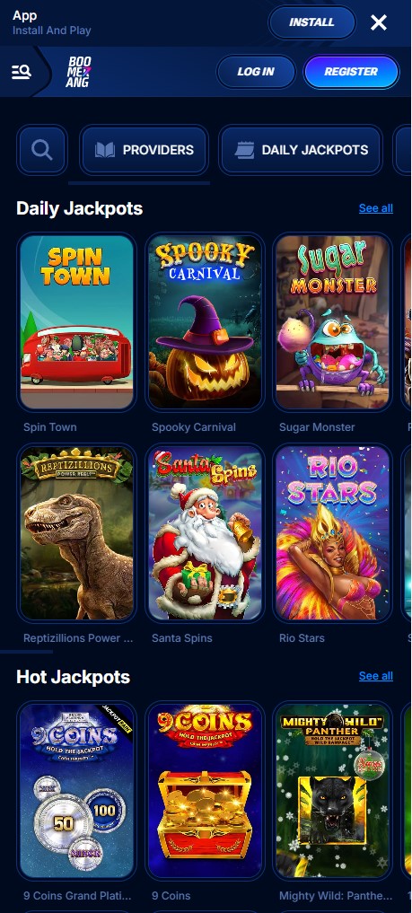Jackpotové hry na mobilním zařízení v Boomerang Casino